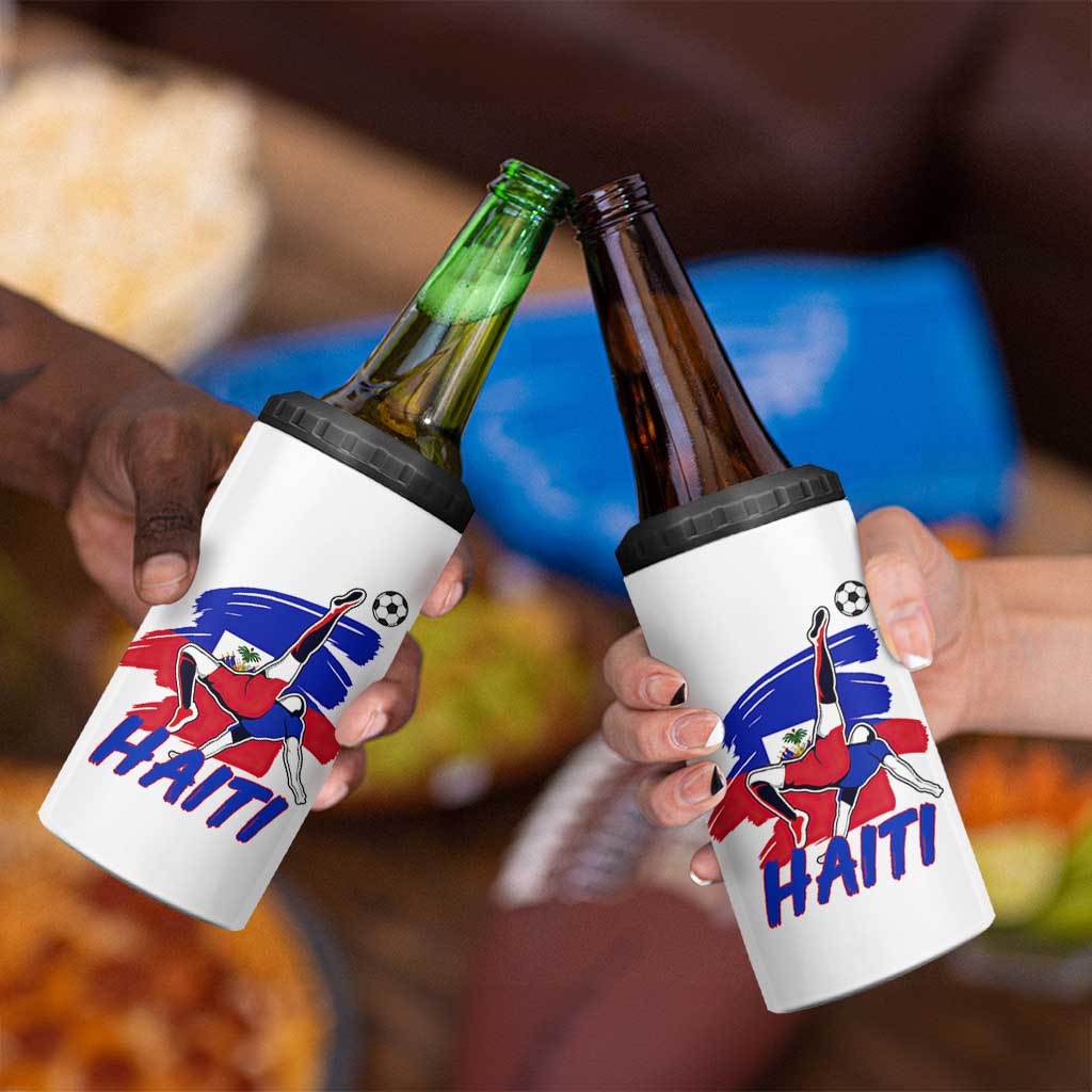 Caribbean Soccer Lover Gift 4 in 1 Can Cooler Tumbler Haitian Heritage Pride