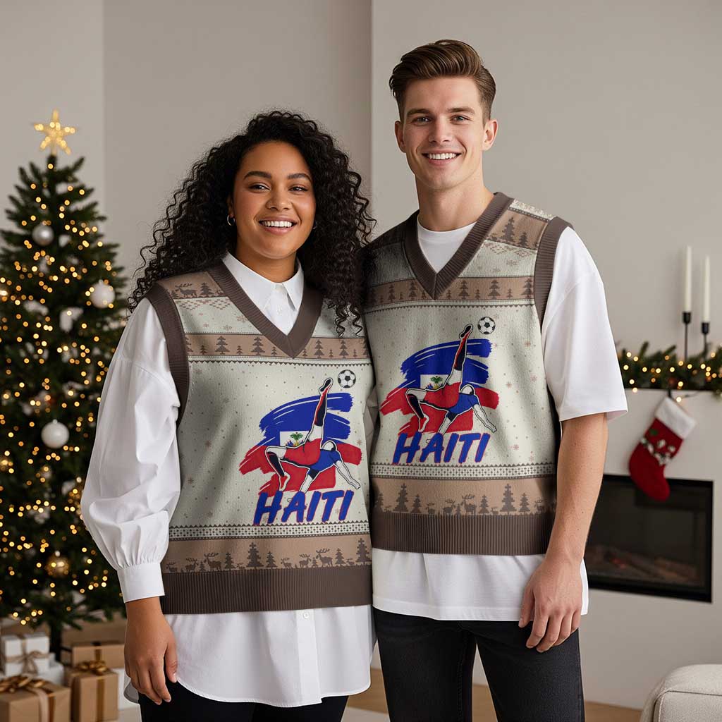 Caribbean Soccer Lover Gift V-Neck Knit Sweater Vest Haitian Heritage Pride