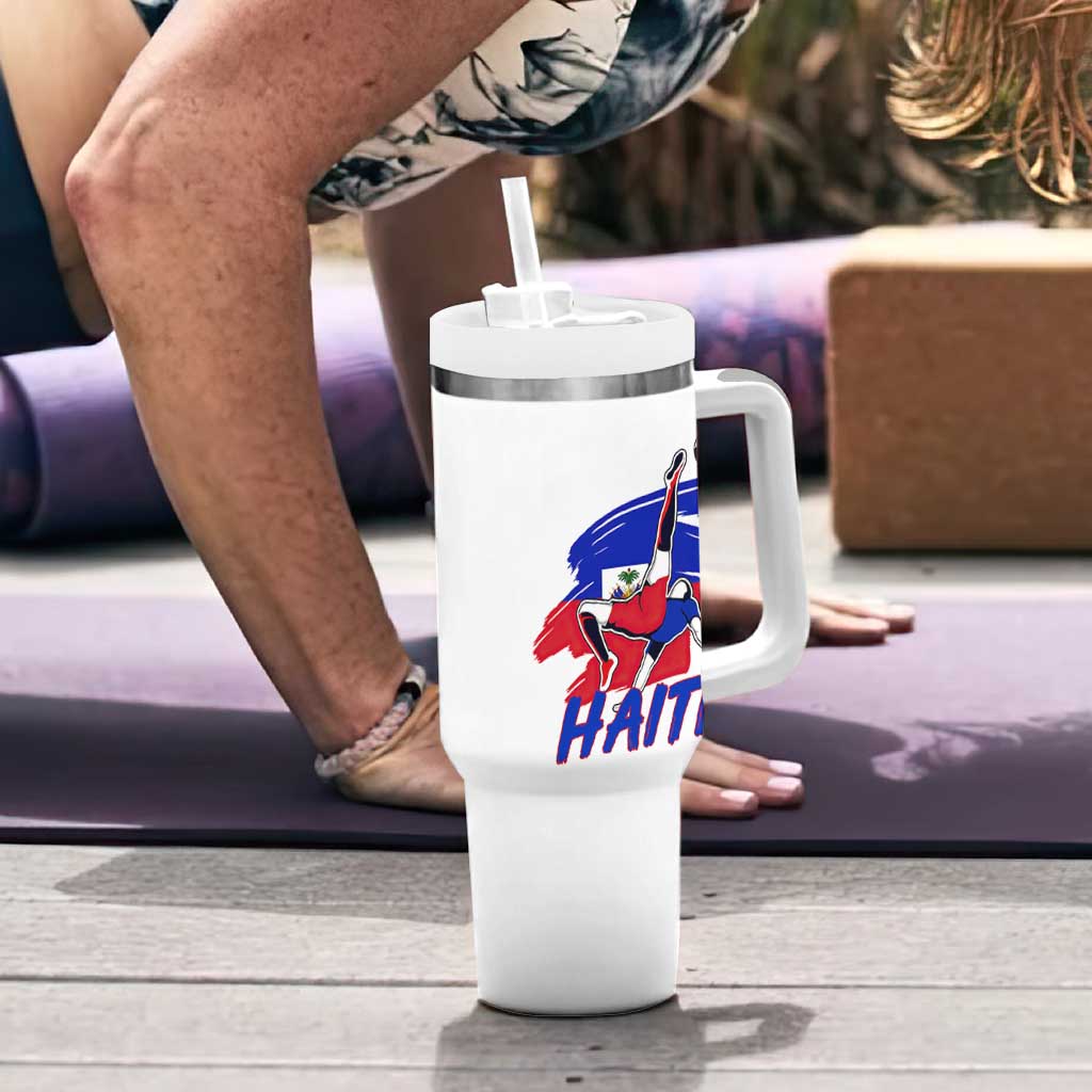 Caribbean Soccer Lover Gift Tumbler With Handle Haitian Heritage Pride