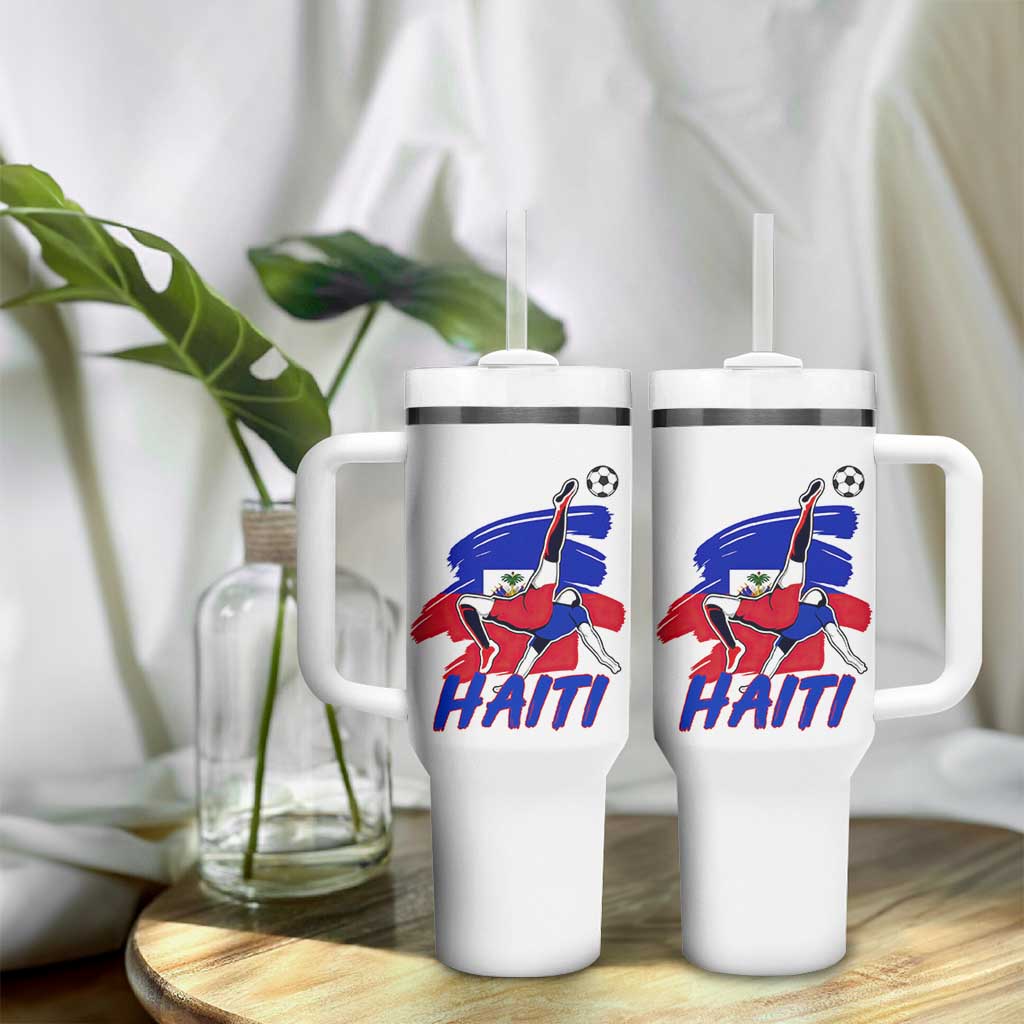 Caribbean Soccer Lover Gift Tumbler With Handle Haitian Heritage Pride