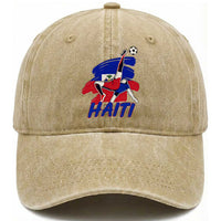 Caribbean Soccer Lover Gift Washed Cotton Baseball Cap Haitian Heritage Pride