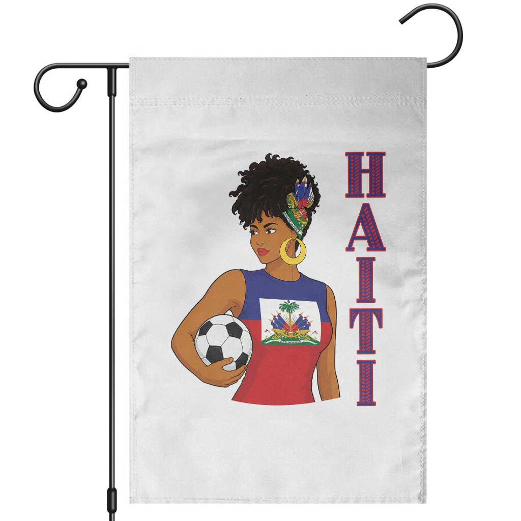 Haitian Soccer Fan Girl Garden Flag Ayiti Heritage Pride Football Lover