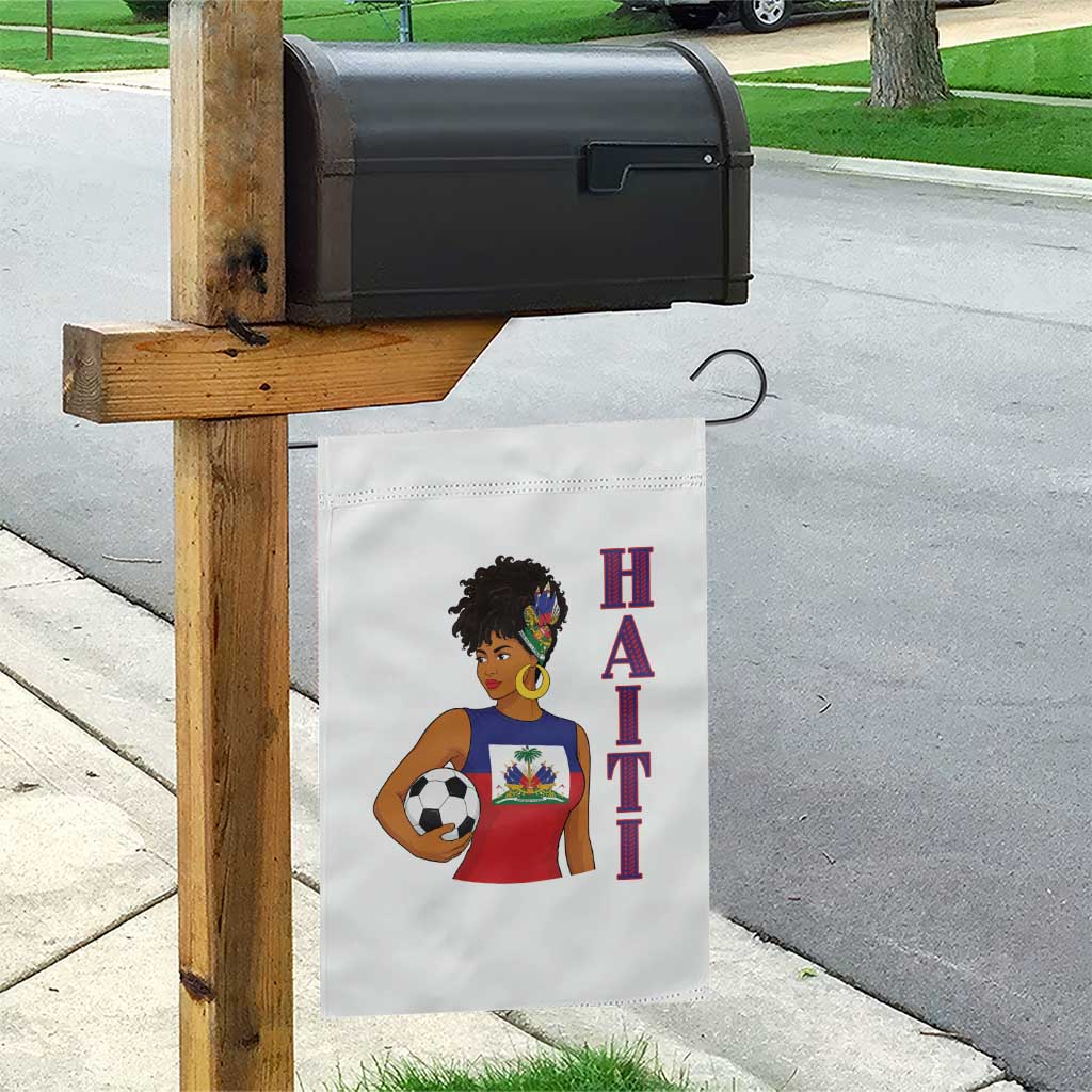 Haitian Soccer Fan Girl Garden Flag Ayiti Heritage Pride Football Lover