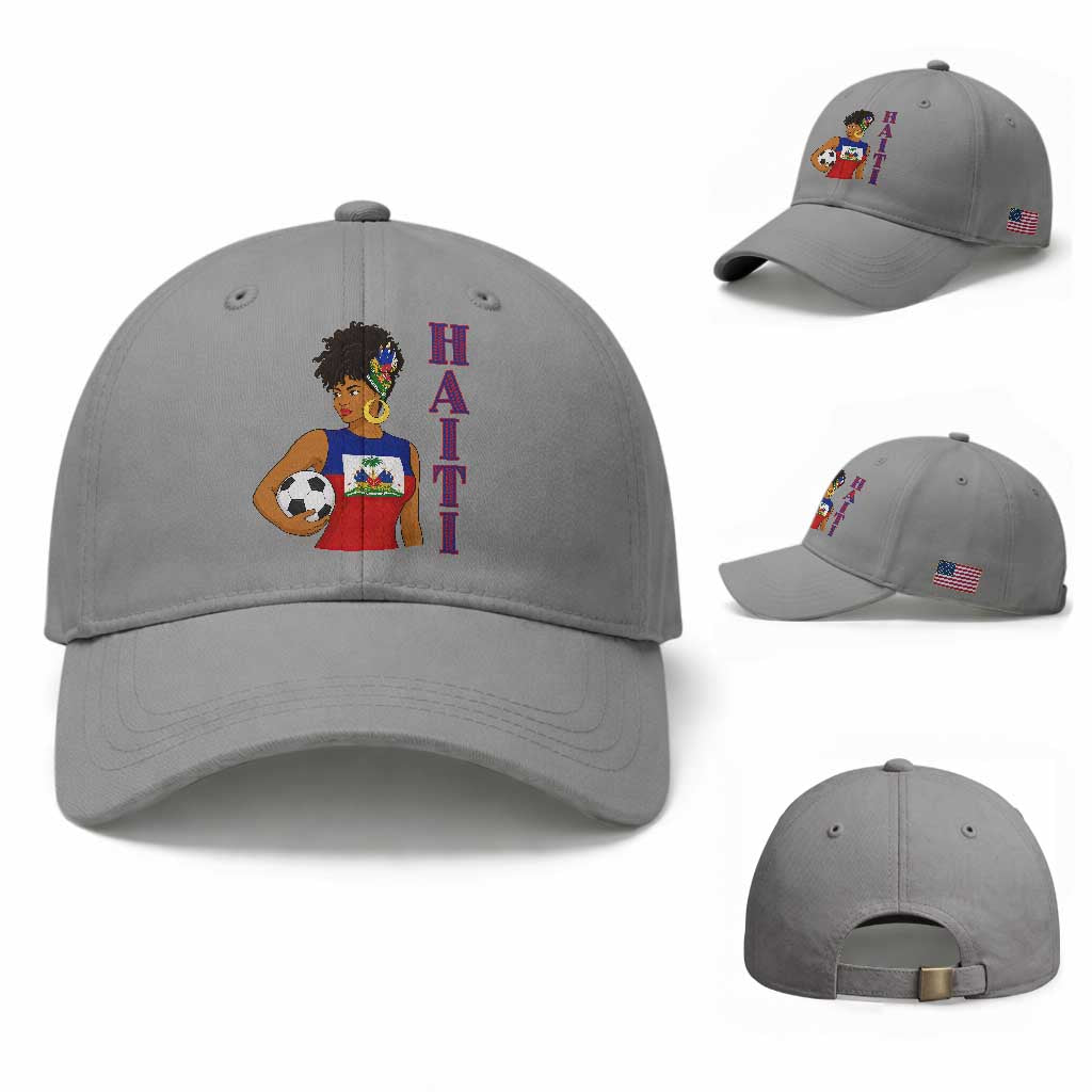 Haitian Soccer Fan Girl Baseball Cap Ayiti Heritage Pride Football Lover
