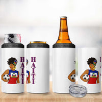 Haitian Soccer Fan Girl 4 in 1 Can Cooler Tumbler Ayiti Heritage Pride Football Lover