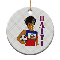 Haitian Soccer Fan Girl Ceramic Ornament Ayiti Heritage Pride Football Lover