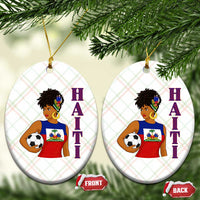 Haitian Soccer Fan Girl Ceramic Ornament Ayiti Heritage Pride Football Lover