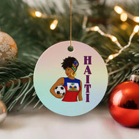 Haitian Soccer Fan Girl Ceramic Ornament Ayiti Heritage Pride Football Lover