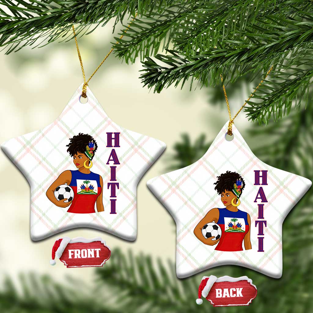 Haitian Soccer Fan Girl Ceramic Ornament Ayiti Heritage Pride Football Lover