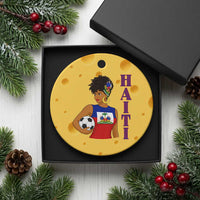 Haitian Soccer Fan Girl Ceramic Ornament Ayiti Heritage Pride Football Lover