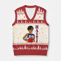Haitian Soccer Fan Girl V-Neck Knit Sweater Vest Ayiti Heritage Pride Football Lover
