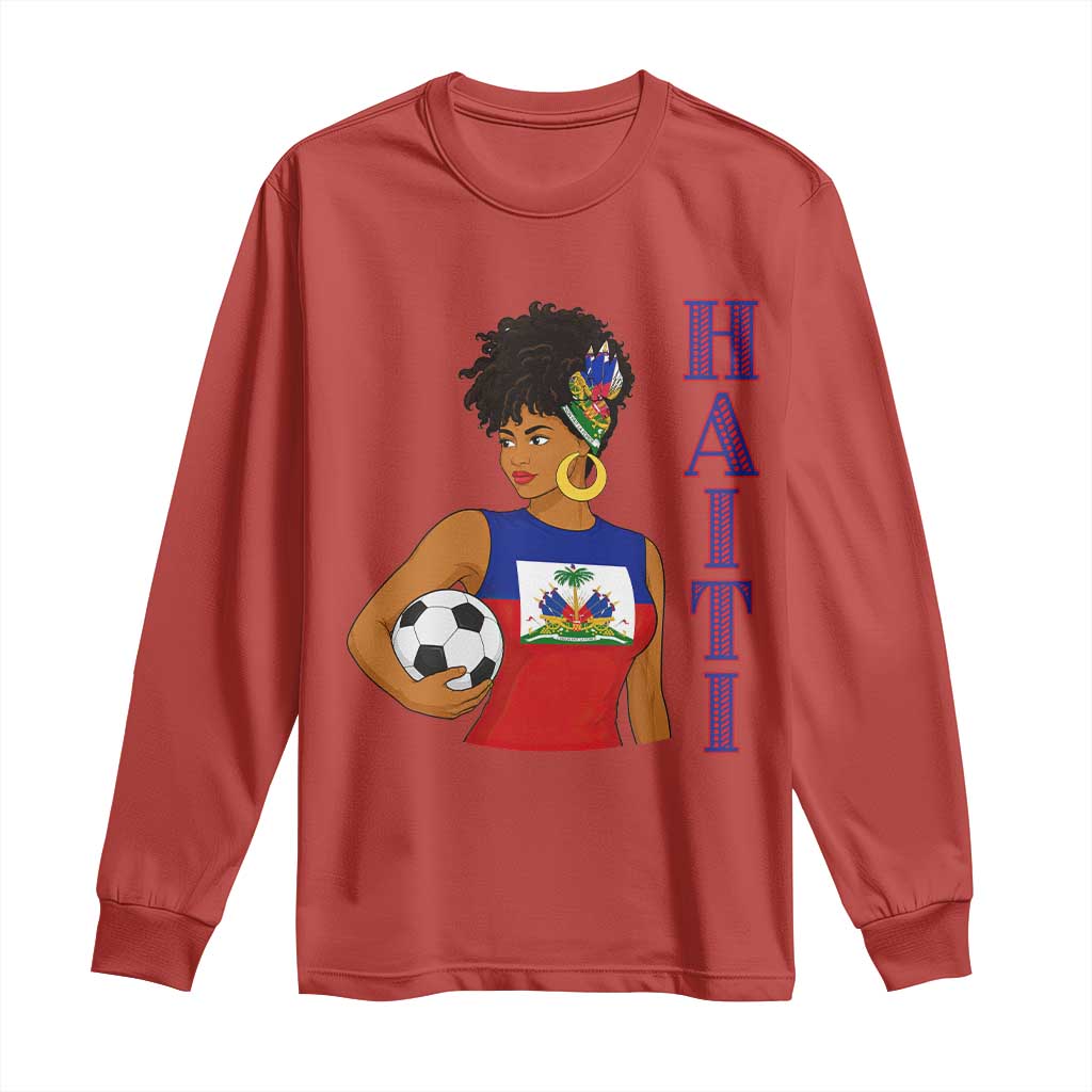 Haitian Soccer Fan Girl Long Sleeve Shirt Ayiti Heritage Pride Football Lover