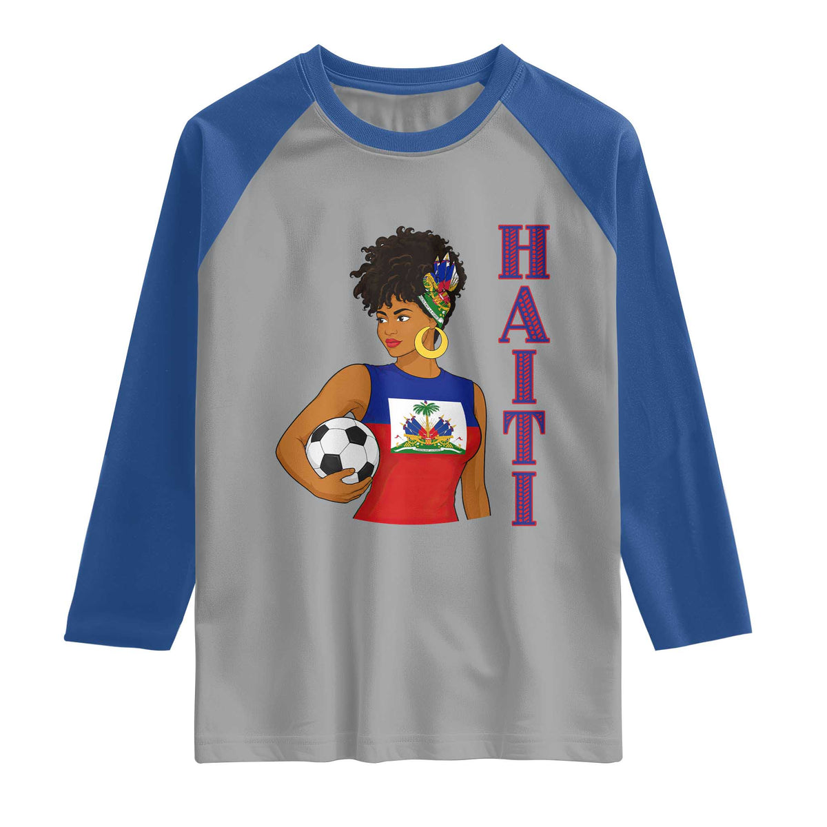 Haitian Soccer Fan Girl Raglan Shirt Ayiti Heritage Pride Football Lover