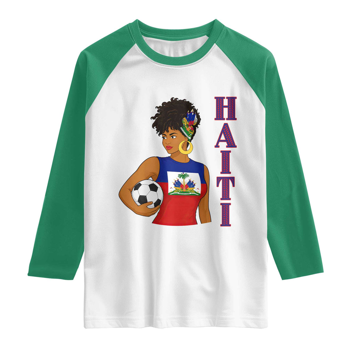 Haitian Soccer Fan Girl Raglan Shirt Ayiti Heritage Pride Football Lover