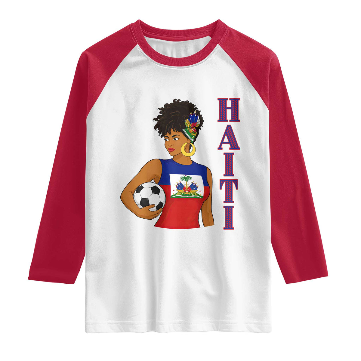 Haitian Soccer Fan Girl Raglan Shirt Ayiti Heritage Pride Football Lover