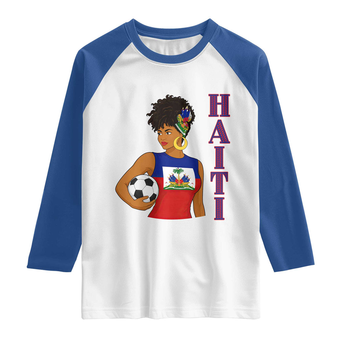 Haitian Soccer Fan Girl Raglan Shirt Ayiti Heritage Pride Football Lover