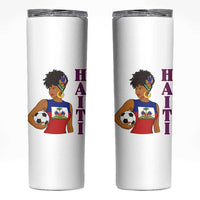 Haitian Soccer Fan Girl Skinny Tumbler Ayiti Heritage Pride Football Lover