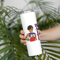Haitian Soccer Fan Girl Skinny Tumbler Ayiti Heritage Pride Football Lover