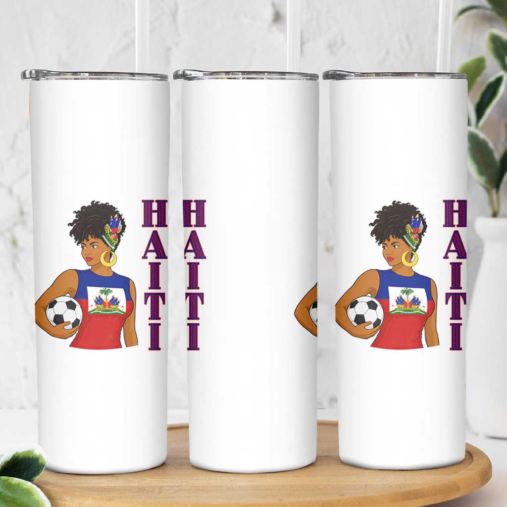 Haitian Soccer Fan Girl Skinny Tumbler Ayiti Heritage Pride Football Lover