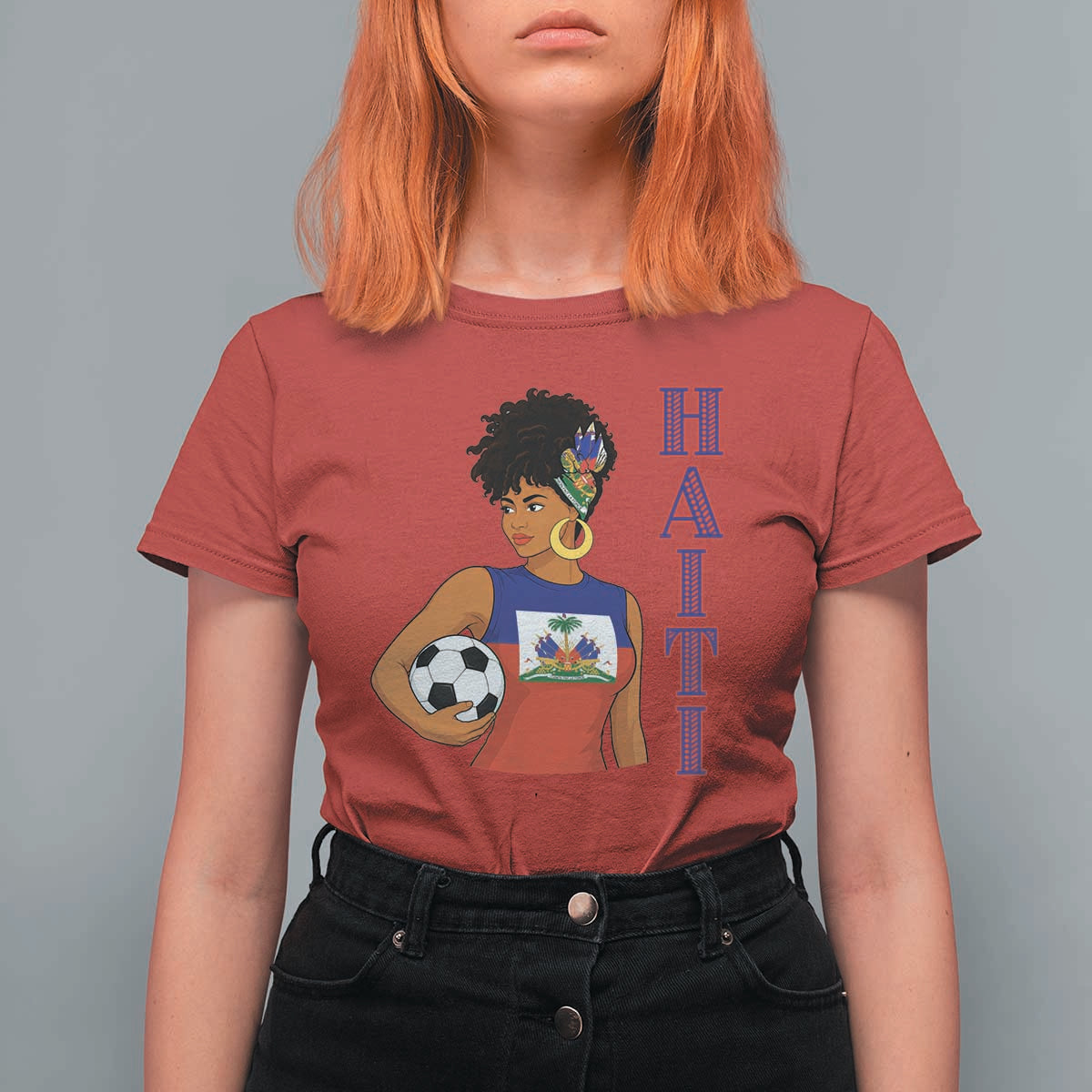 Haitian Soccer Fan Girl T Shirt For Women Ayiti Heritage Pride Football Lover