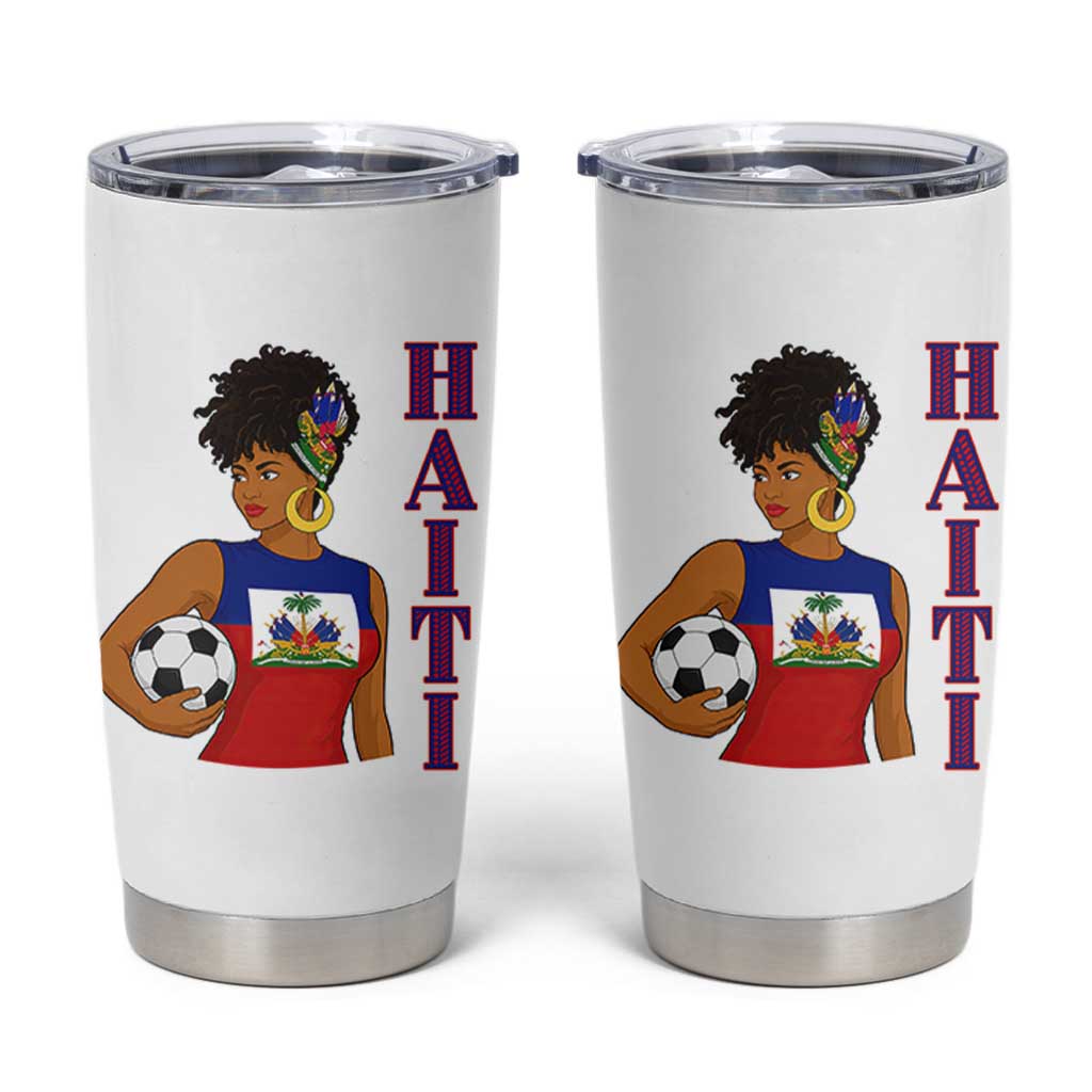 Haitian Soccer Fan Girl Tumbler Cup Ayiti Heritage Pride Football Lover