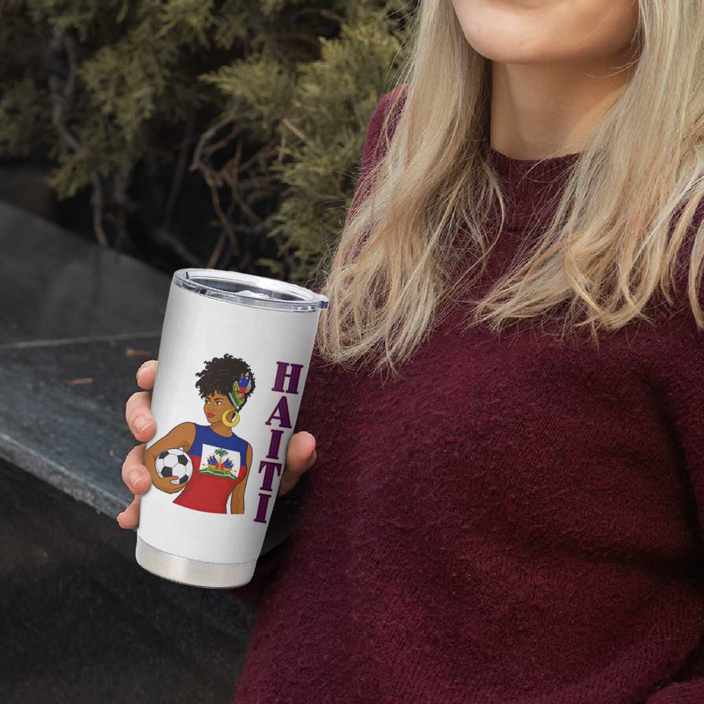 Haitian Soccer Fan Girl Tumbler Cup Ayiti Heritage Pride Football Lover