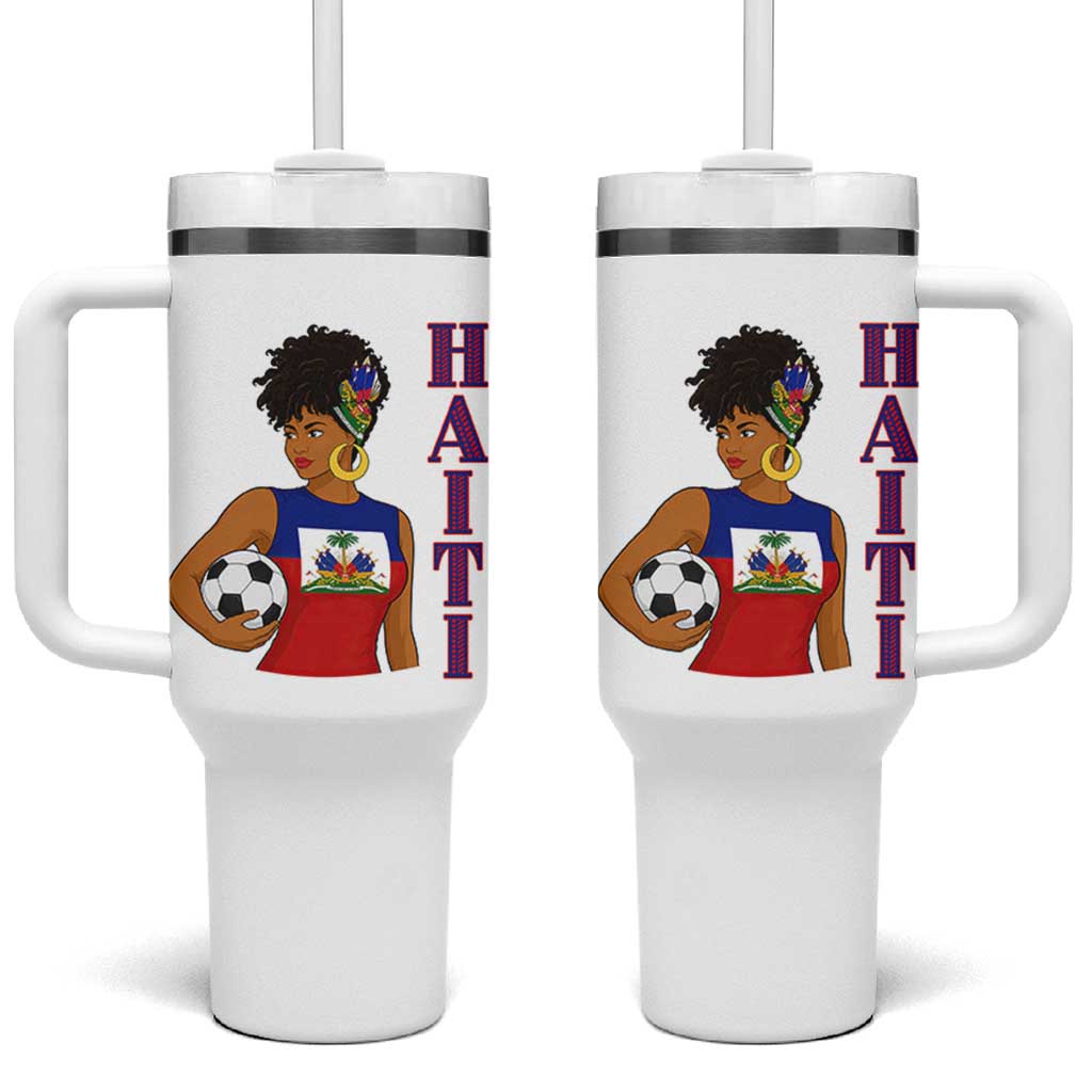 Haitian Soccer Fan Girl Tumbler With Handle Ayiti Heritage Pride Football Lover