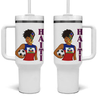 Haitian Soccer Fan Girl Tumbler With Handle Ayiti Heritage Pride Football Lover