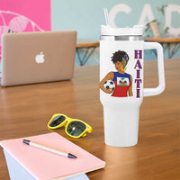 Haitian Soccer Fan Girl Tumbler With Handle Ayiti Heritage Pride Football Lover