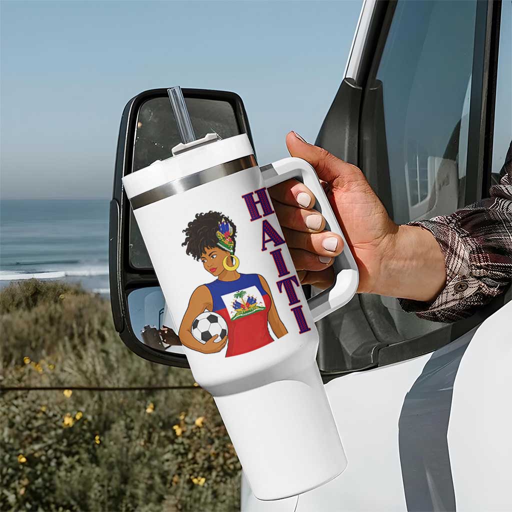 Haitian Soccer Fan Girl Tumbler With Handle Ayiti Heritage Pride Football Lover