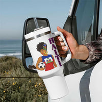Haitian Soccer Fan Girl Tumbler With Handle Ayiti Heritage Pride Football Lover