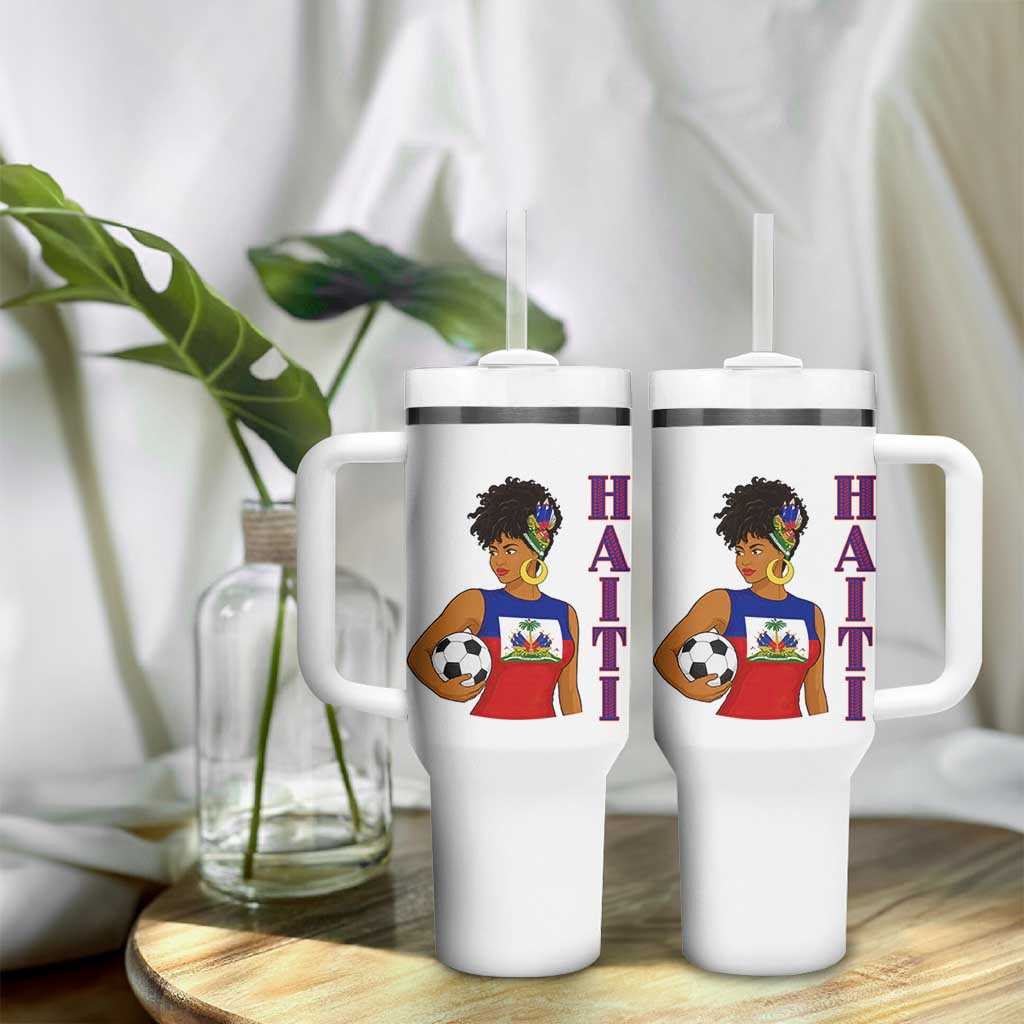 Haitian Soccer Fan Girl Tumbler With Handle Ayiti Heritage Pride Football Lover