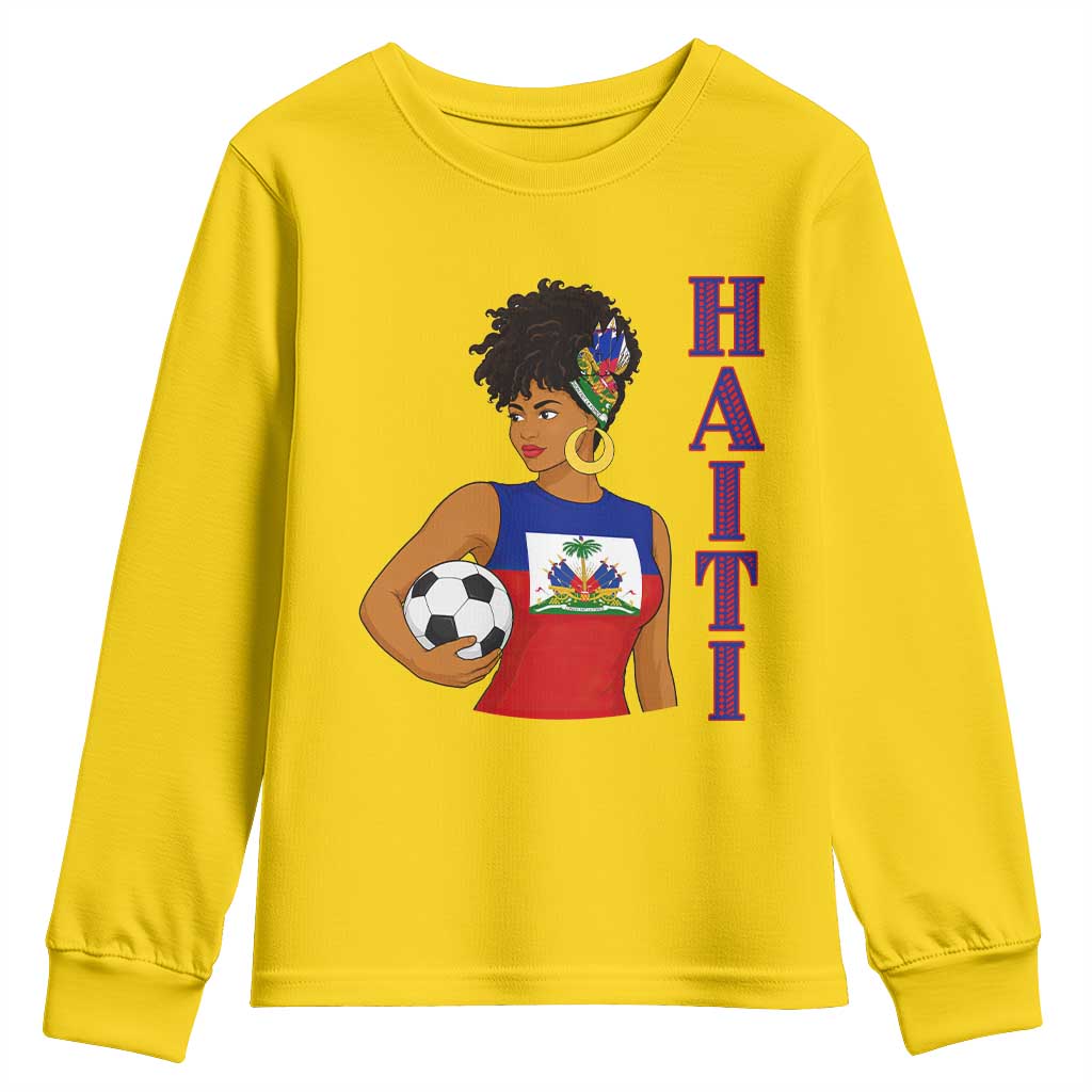 Haitian Soccer Fan Girl Youth Sweatshirt Ayiti Heritage Pride Football Lover
