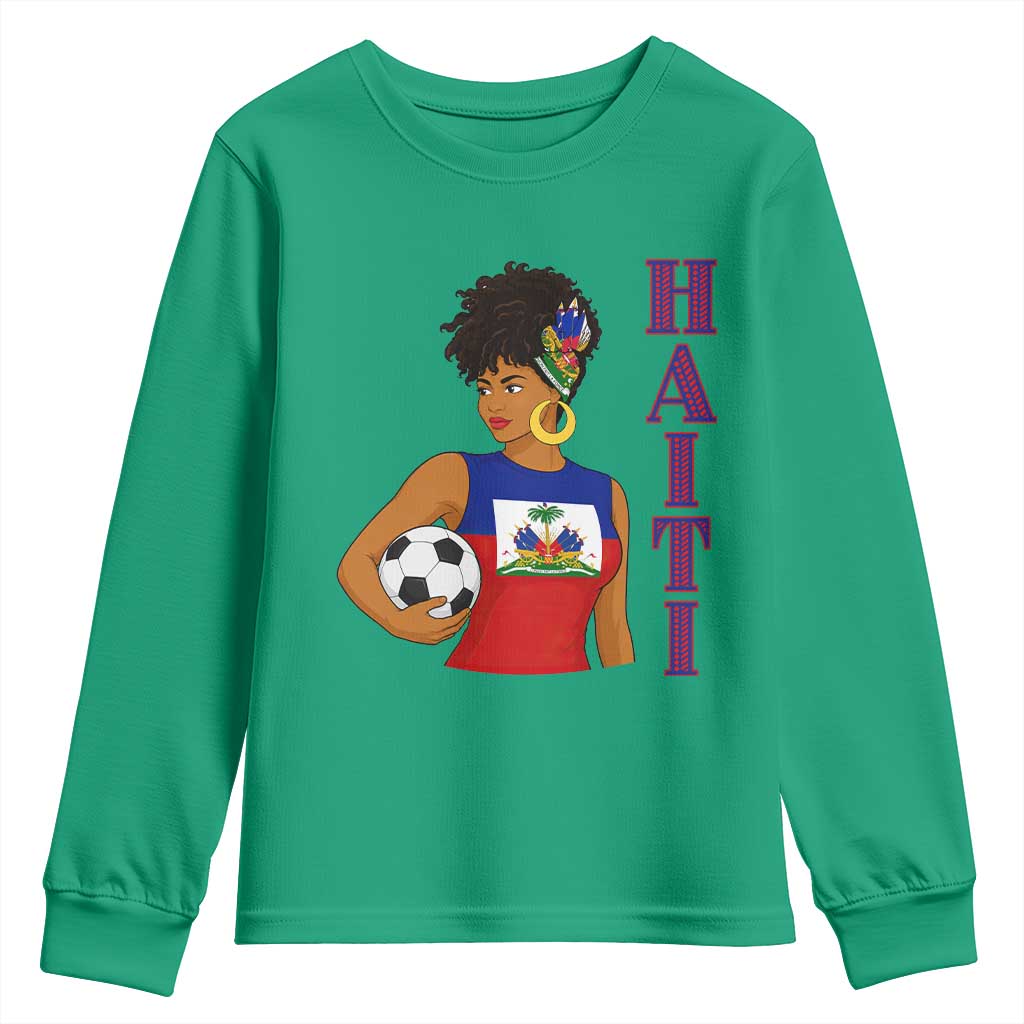 Haitian Soccer Fan Girl Youth Sweatshirt Ayiti Heritage Pride Football Lover