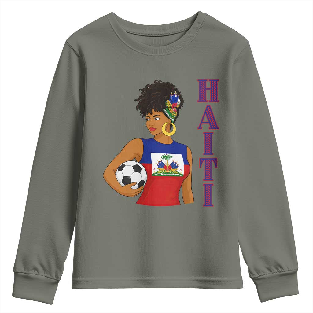 Haitian Soccer Fan Girl Youth Sweatshirt Ayiti Heritage Pride Football Lover