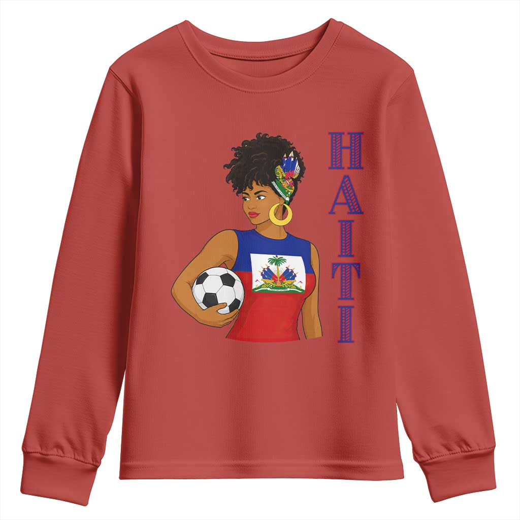 Haitian Soccer Fan Girl Youth Sweatshirt Ayiti Heritage Pride Football Lover
