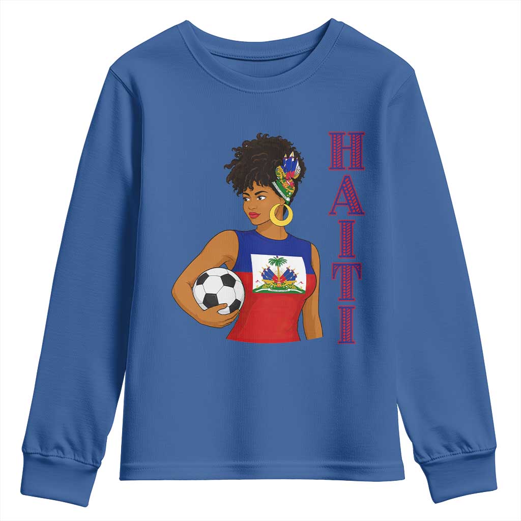 Haitian Soccer Fan Girl Youth Sweatshirt Ayiti Heritage Pride Football Lover