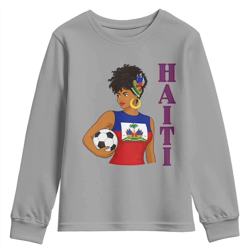 Haitian Soccer Fan Girl Youth Sweatshirt Ayiti Heritage Pride Football Lover