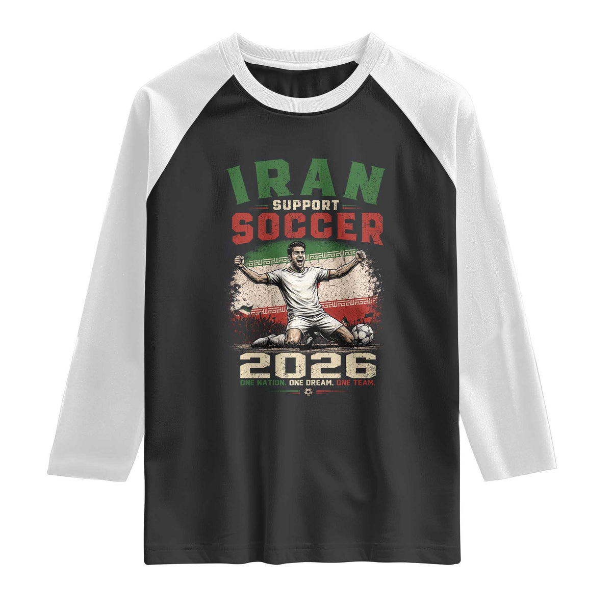 Iran Soccer Fan Gift Raglan Shirt One Nation One Team One Dream