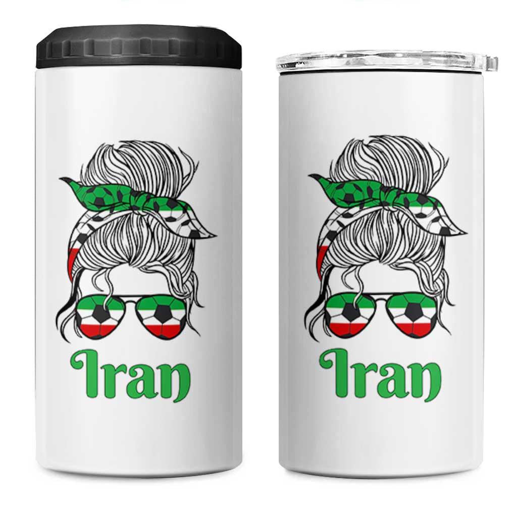 Persian Girl Power Soccer Fan 4 in 1 Can Cooler Tumbler Team Iran Heritage Gift