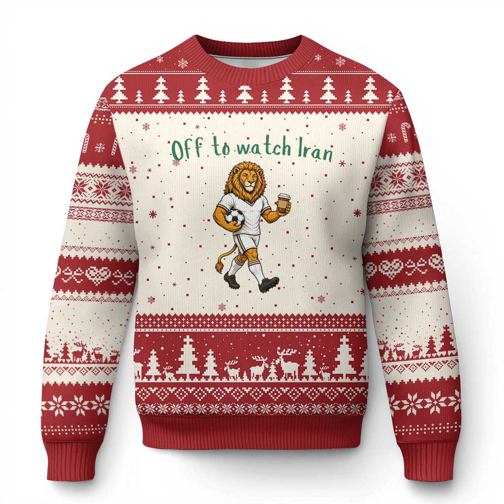 Funny Persian Lion Soccer Fan Gift Ugly Christmas Sweater Off To Watch Iran