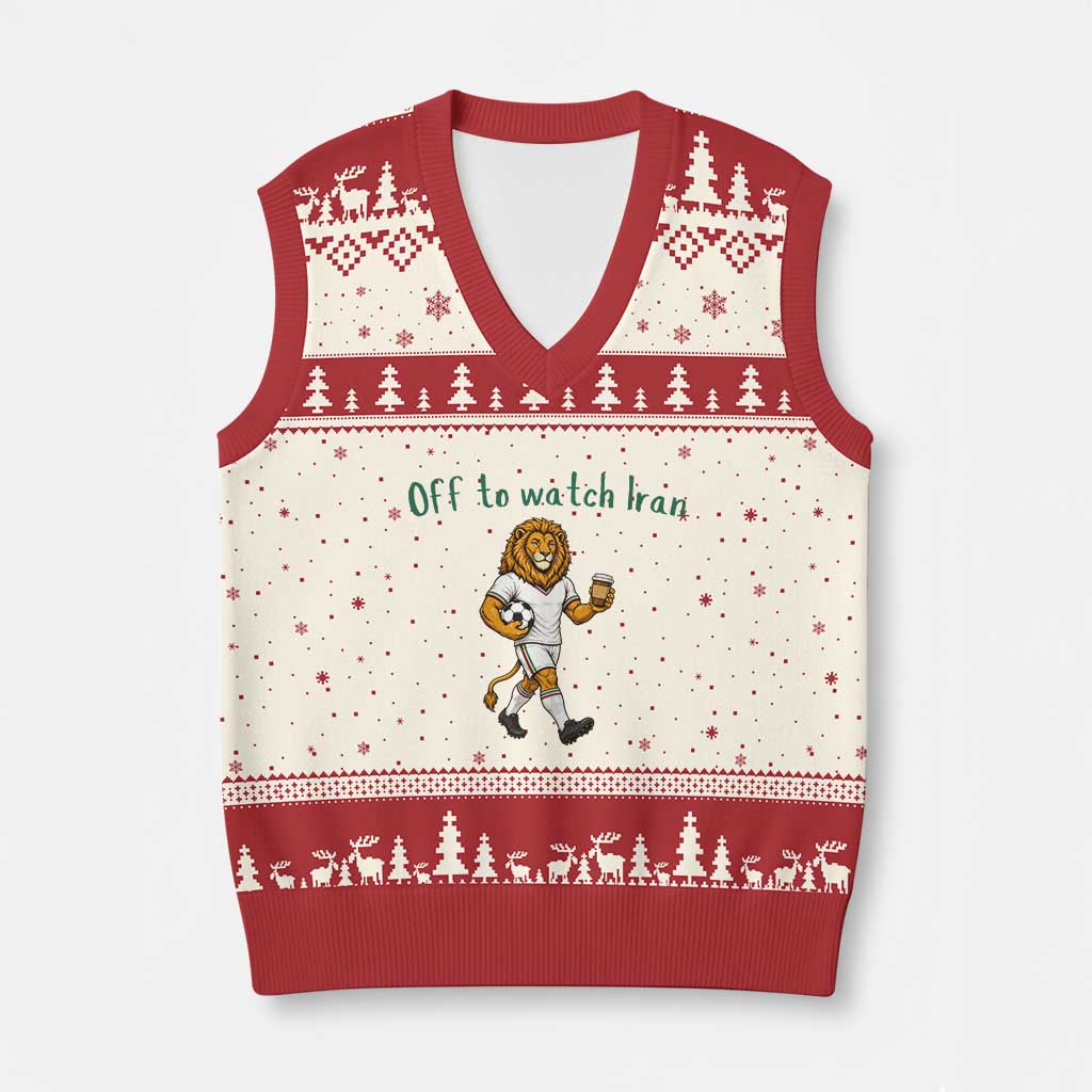 Funny Persian Lion Soccer Fan Gift V-Neck Knit Sweater Vest Off To Watch Iran