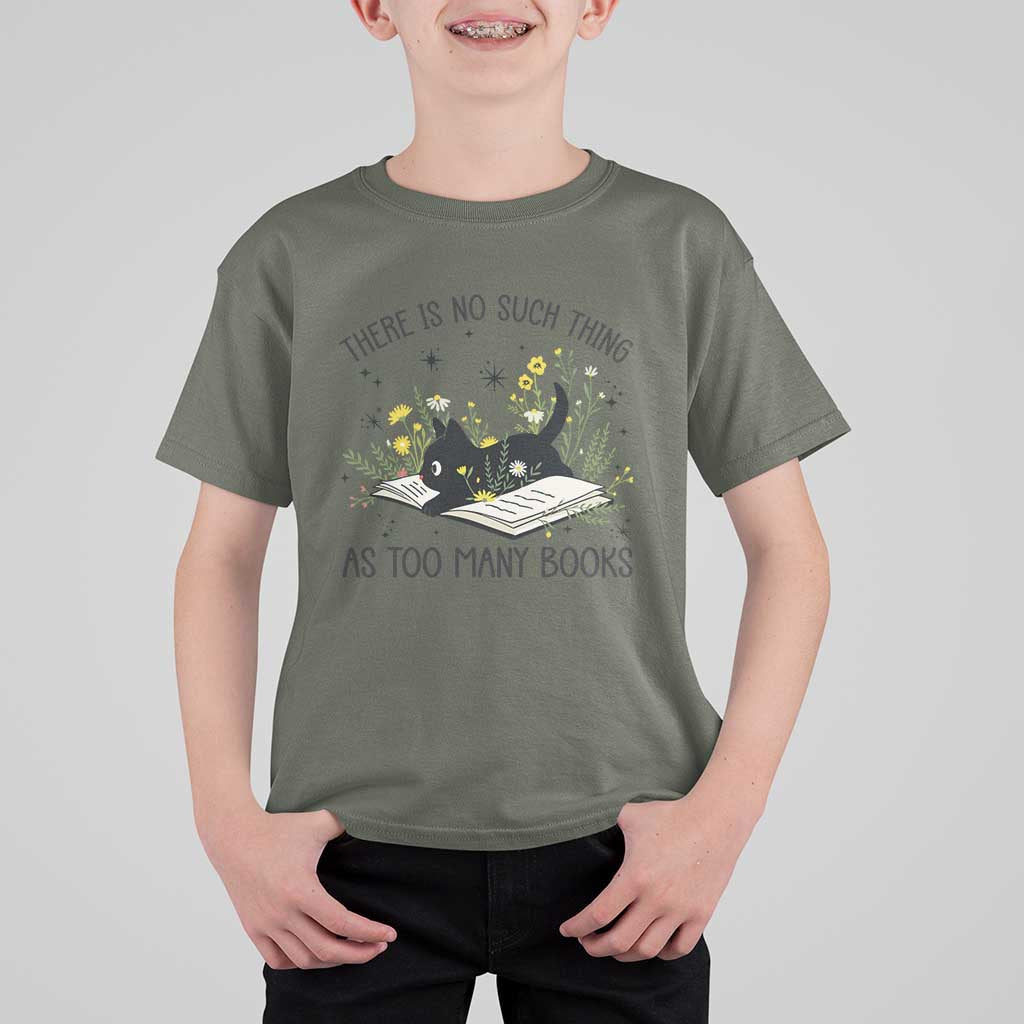 There Is No Such Thing As Too Many Books T Shirt For Kid Cute Kitty Reading Book - Wonder Print Shop