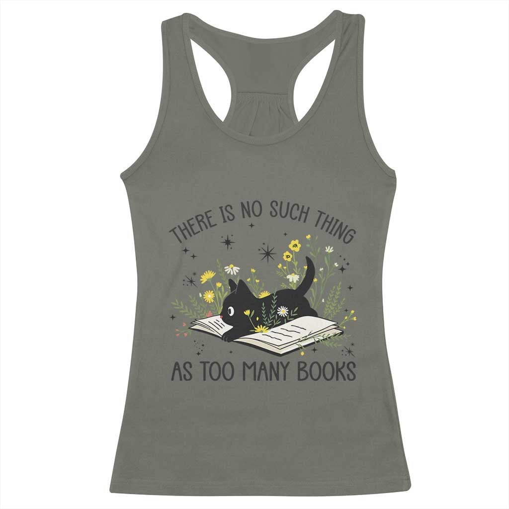 There Is No Such Thing As Too Many Books Racerback Tank Top Cute Kitty Reading Book - Wonder Print Shop