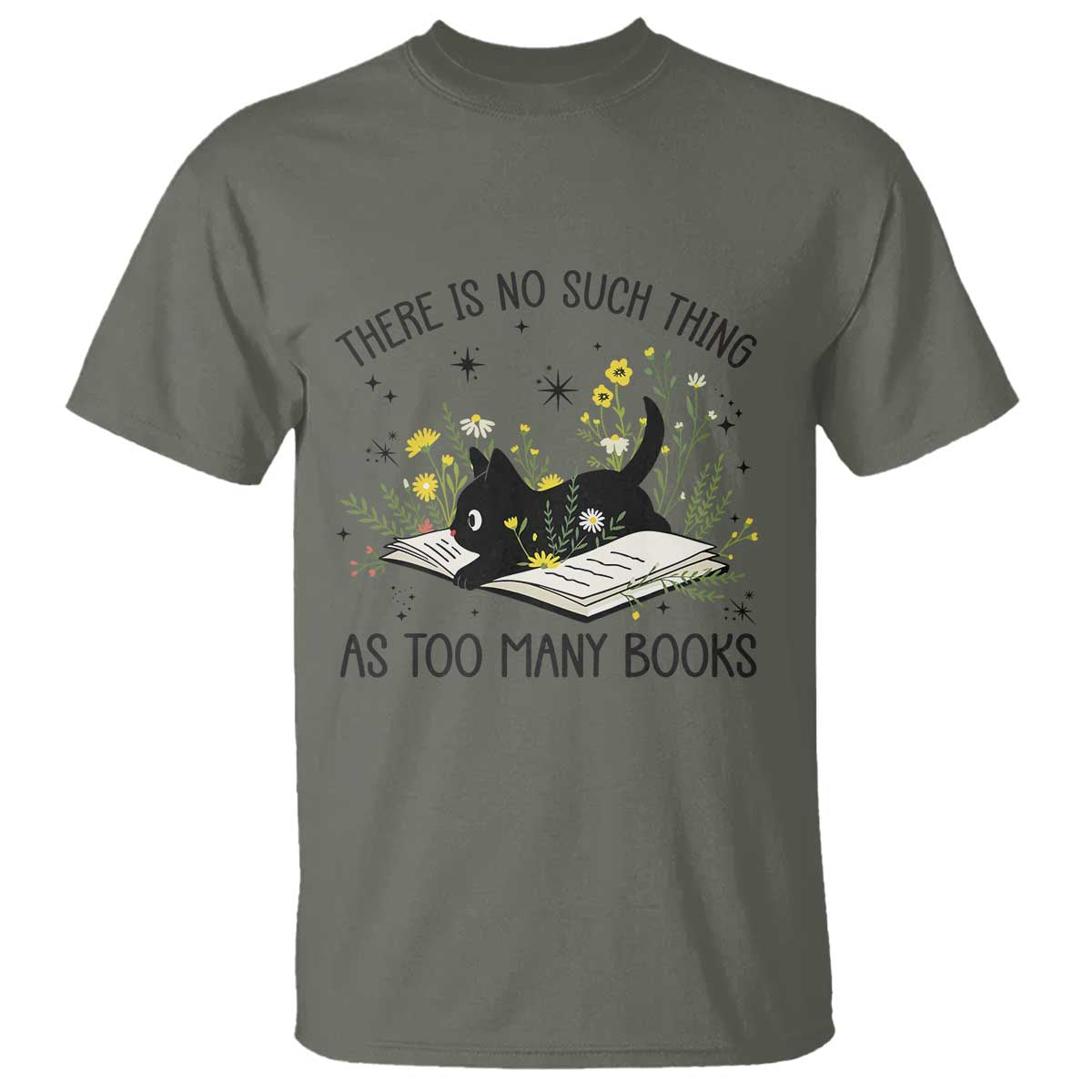 There Is No Such Thing As Too Many Books T Shirt Cute Kitty Reading Book - Wonder Print Shop