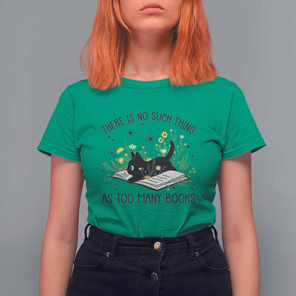 There Is No Such Thing As Too Many Books T Shirt For Women Cute Kitty Reading Book - Wonder Print Shop