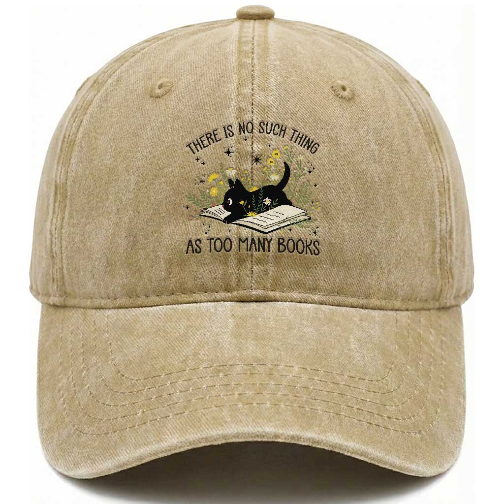 There Is No Such Thing As Too Many Books Washed Cotton Baseball Cap Cute Kitty Reading Book