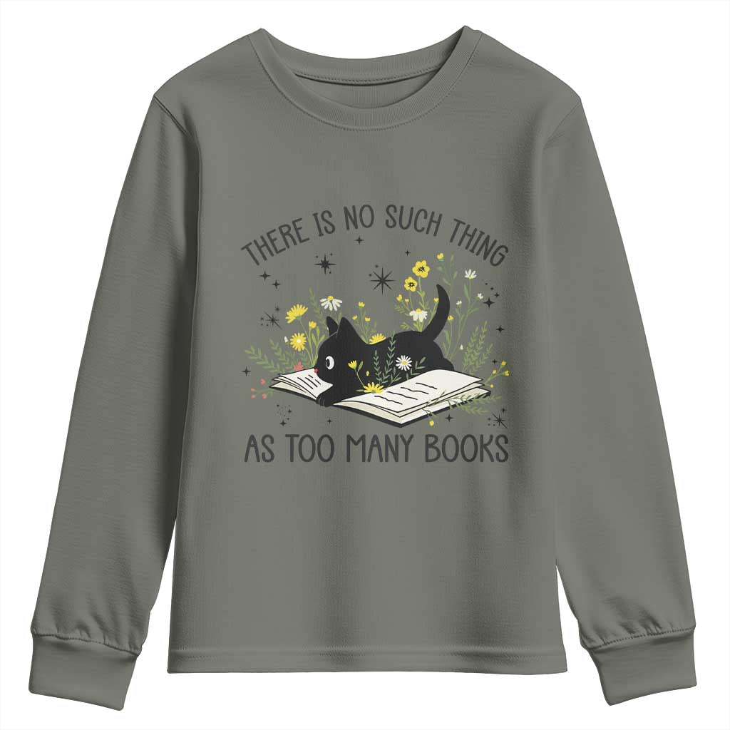 There Is No Such Thing As Too Many Books Youth Sweatshirt Cute Kitty Reading Book - Wonder Print Shop