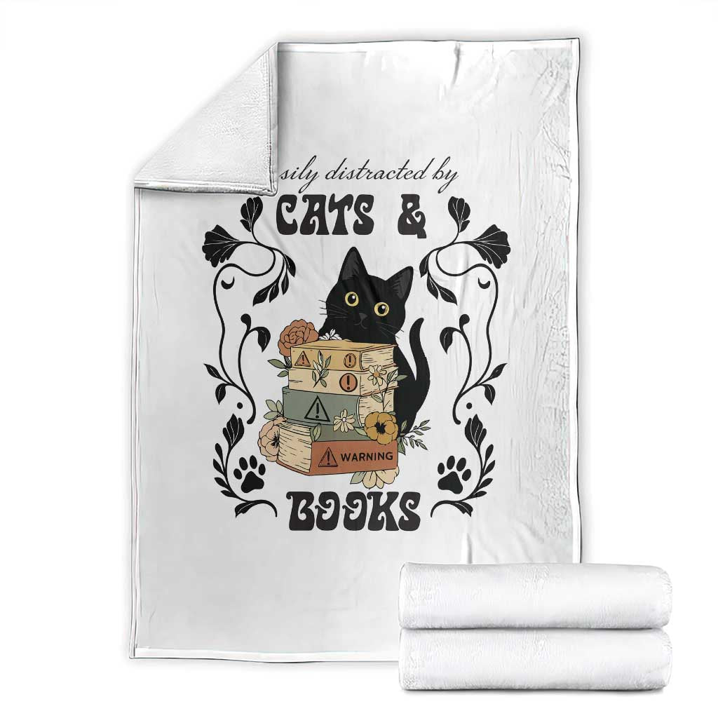 Easily Distracted By Cats And Books Throw Blanket Funny Book Kitty Lover - Wonder Print Shop