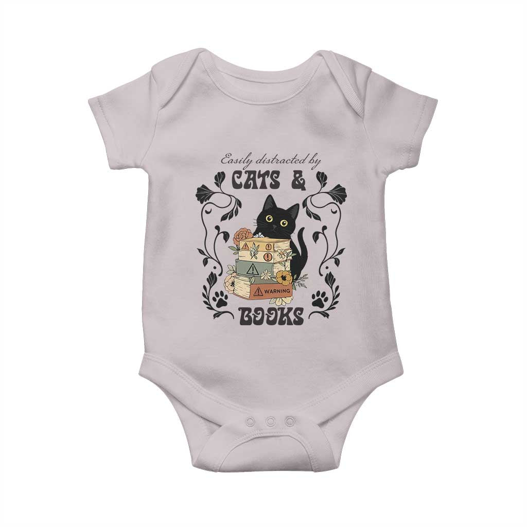 Easily Distracted By Cats And Books Baby Onesie Funny Book Kitty Lover - Wonder Print Shop